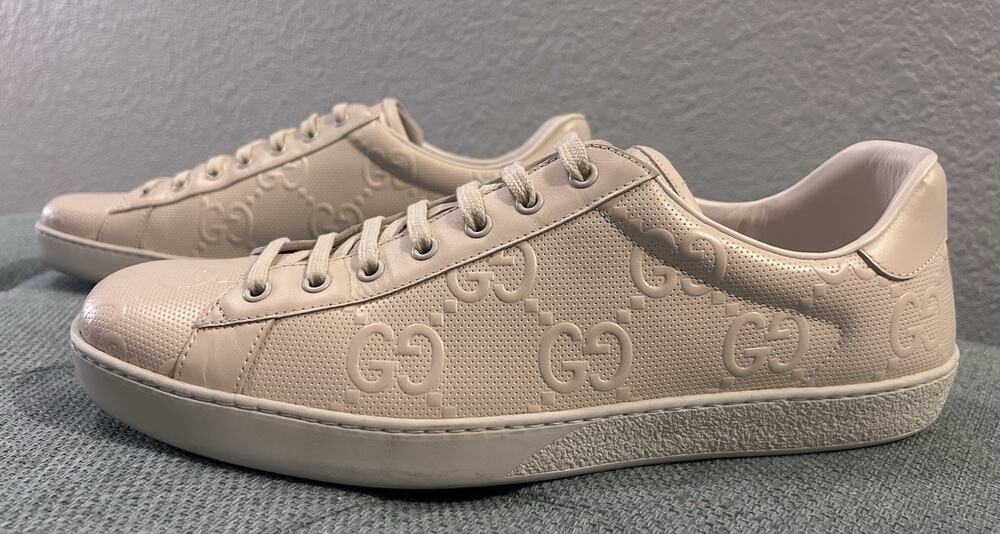 AUTHENTIC GUCCI ACE GG EMBOSSED LEATHER SNEAKERS 625787 Sz GG 14.5 (US 15.5)